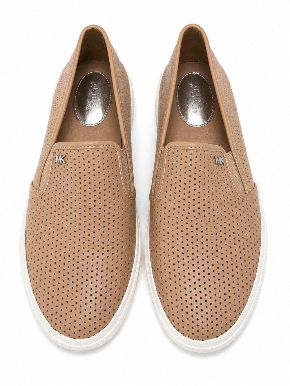 MICHAEL KORS Women’s Perforated Taupe Slip On Sneakers. Size 9.5 US
